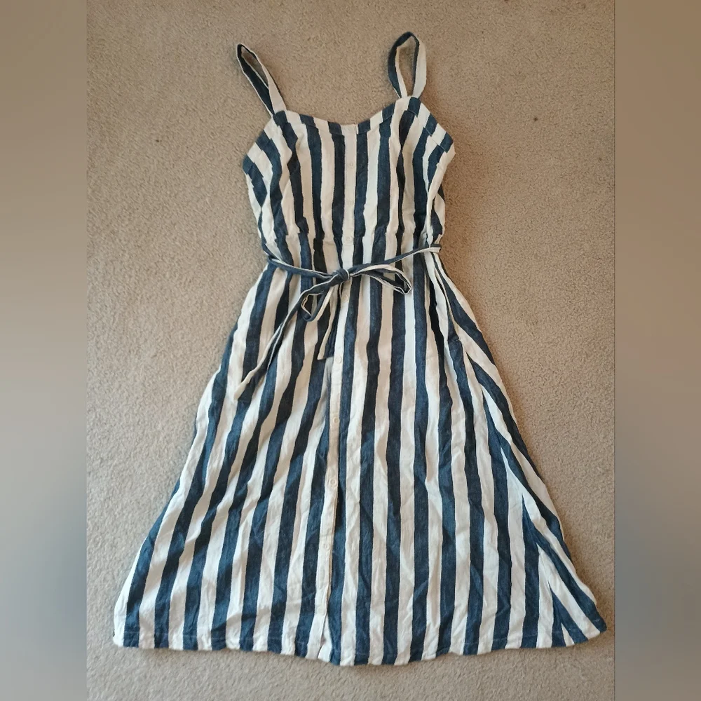 Pact Striped Blue and White Sleeveless Midi Dress - Picture 2 of 4